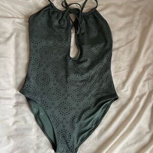 Aerie Sage Green Eyelet Detail One Piece Swimsuit